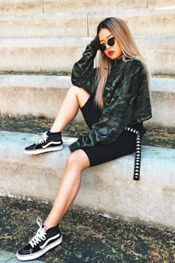 Rebellious Fashion Khaki Camo Cropped Batwing Jumper - Lizy