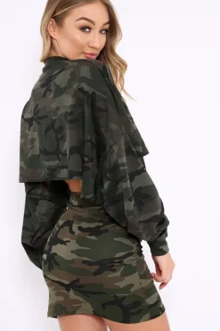 Rebellious Fashion Khaki Camo Cropped Batwing Jumper - Lizy