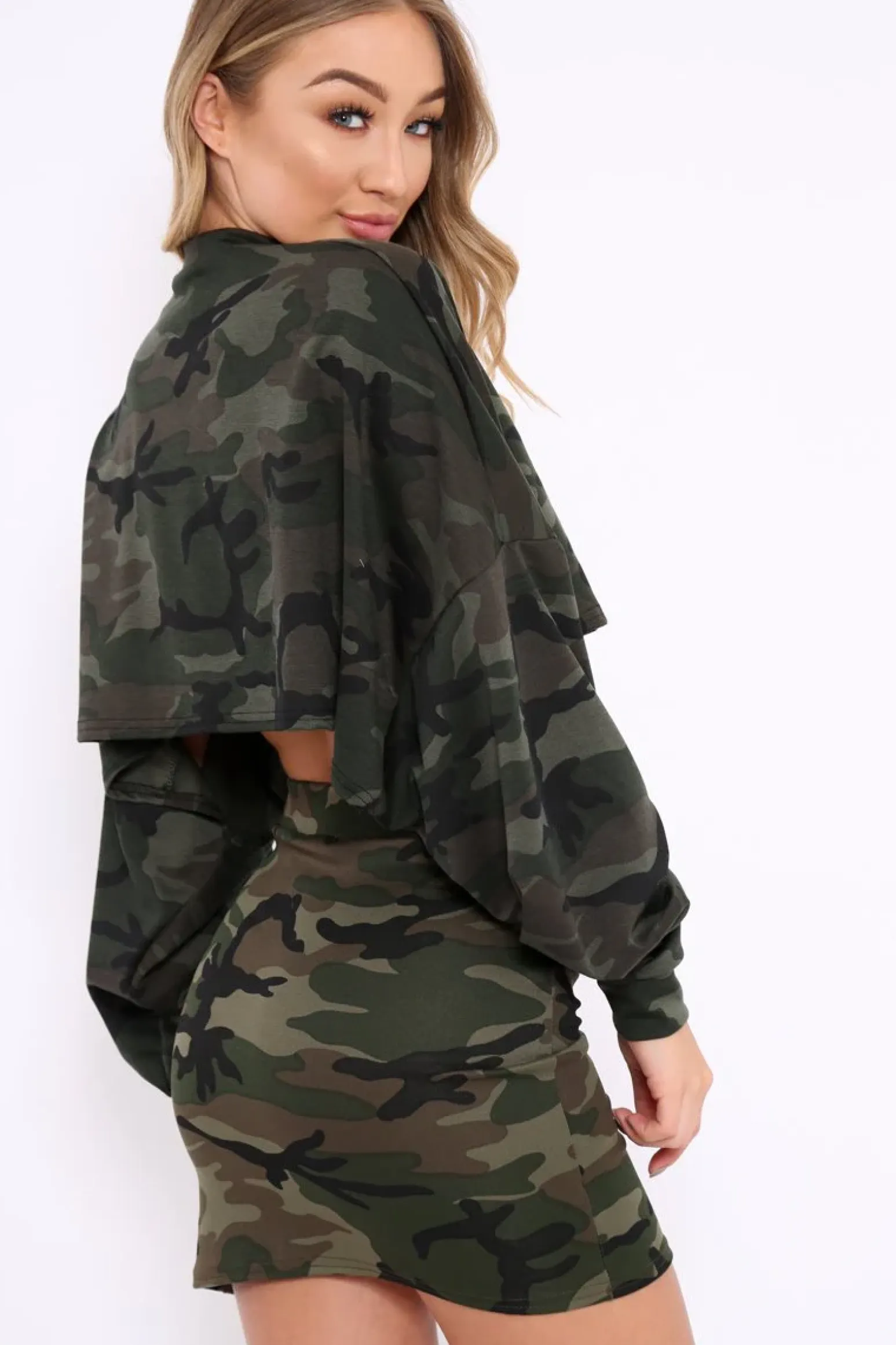 Rebellious Fashion Khaki Camo Cropped Batwing Jumper - Lizy