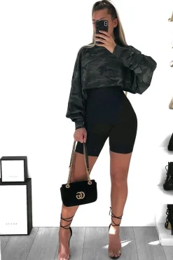 Rebellious Fashion Khaki Camo Cropped Batwing Jumper - Lizy