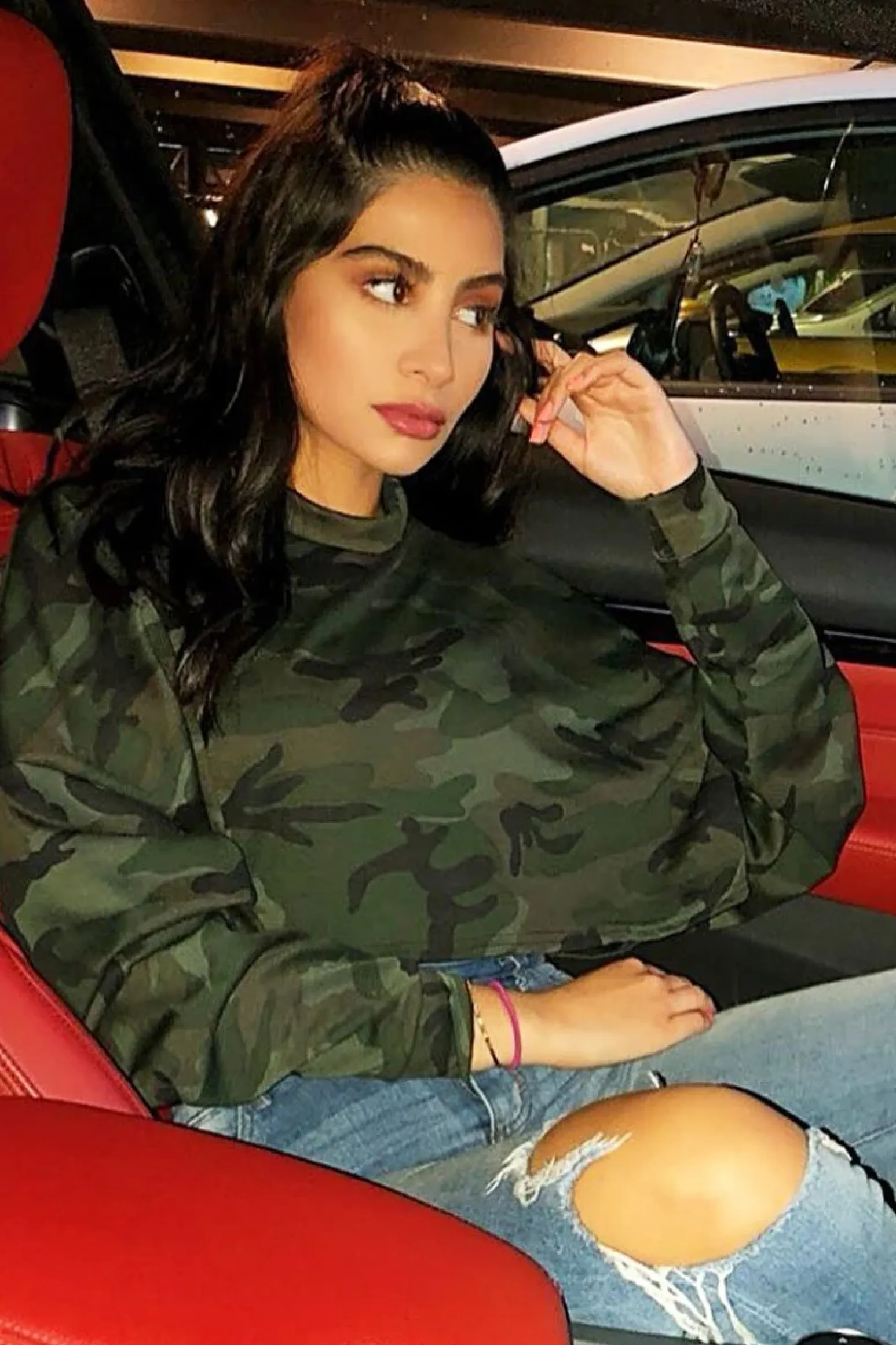 Rebellious Fashion Khaki Camo Cropped Batwing Jumper - Lizy