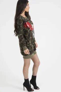 Rebellious Fashion Khaki Camo Eagle Jumper Dress - Maria