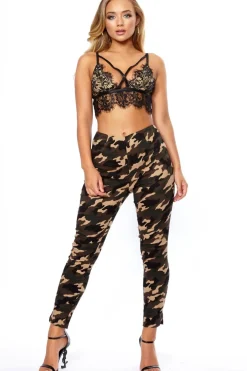 Rebellious Fashion Khaki Camo High Waisted Trousers - Jerica