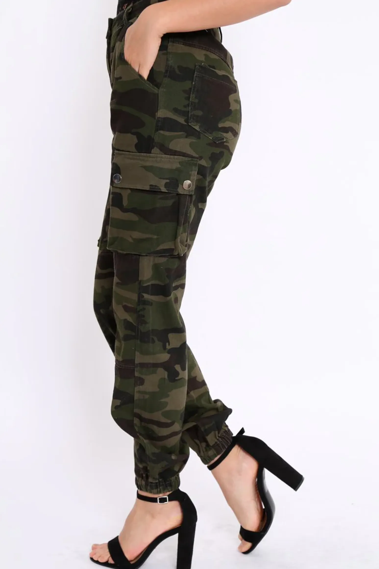 Rebellious Fashion Khaki Camo Printed Cargo Trousers - Vivi