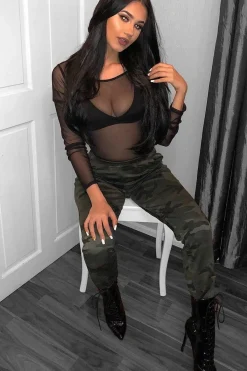 Rebellious Fashion Khaki Camo Print Trousers - Lyza