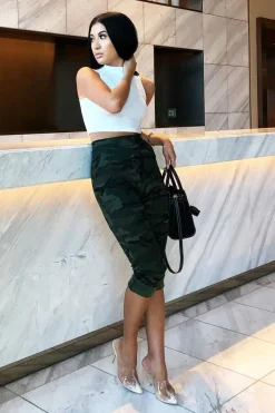 Rebellious Fashion Khaki Camo Print Trousers - Lyza