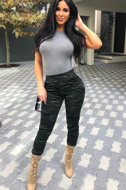 Rebellious Fashion Khaki Camo Print Trousers - Lyza