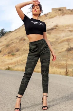 Rebellious Fashion Khaki Camo Print Trousers - Lyza