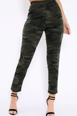 Rebellious Fashion Khaki Camo Print Trousers - Lyza