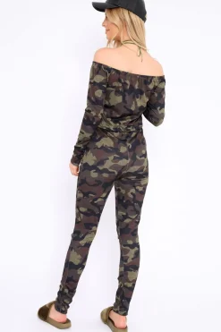 Rebellious Fashion Khaki Camo Rip Knee Jumpsuit - Chyna