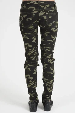 Rebellious Fashion Khaki Camo Studded Ripped Jeans - Christina