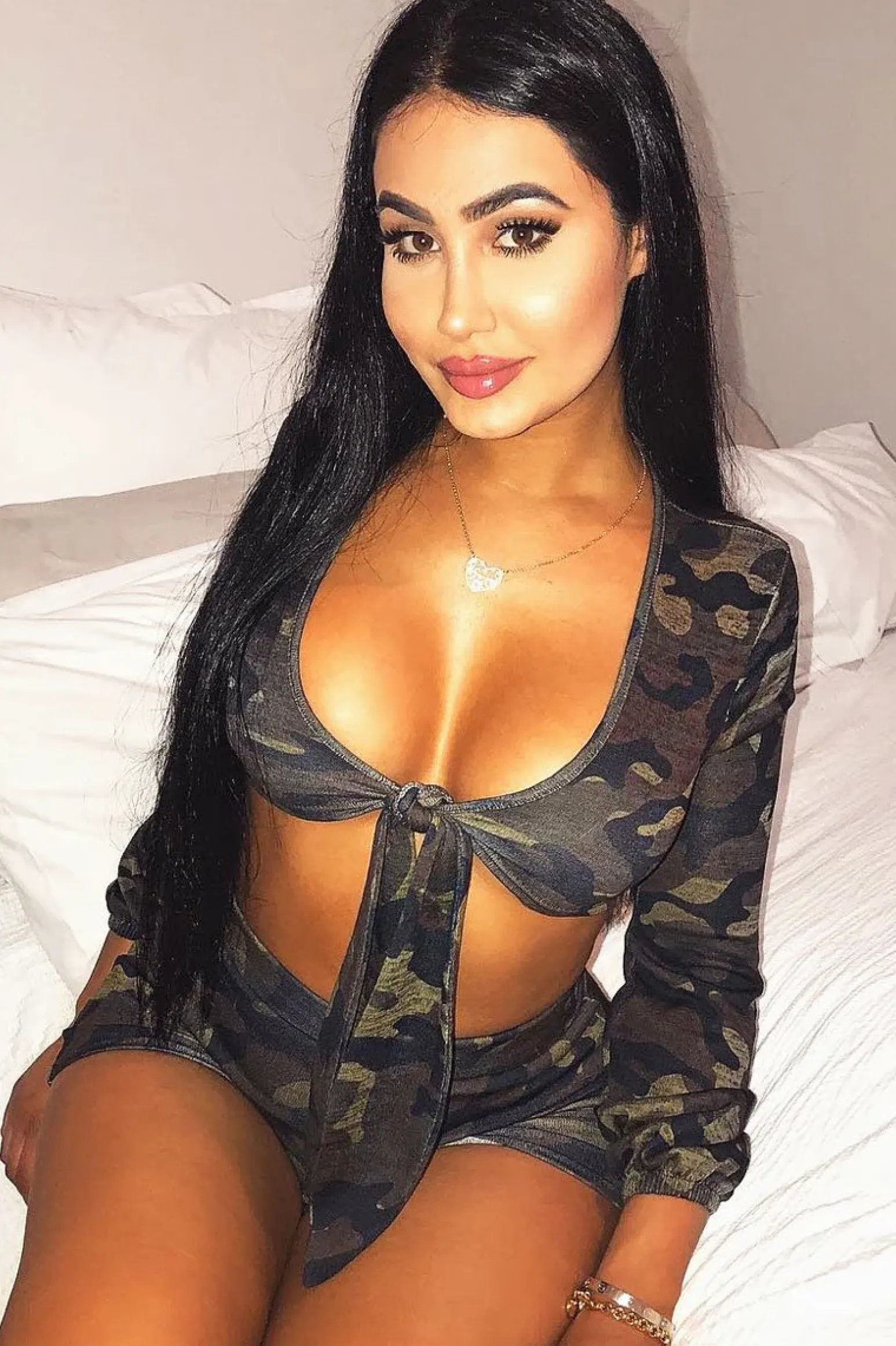 Rebellious Fashion Khaki Camo Tie Crop Top and Shorts Co-ord - Estel