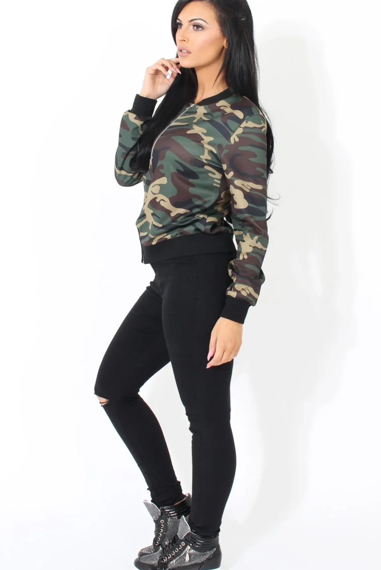 Rebellious Fashion Khaki Camouflage Bomber Jacket - Wendy