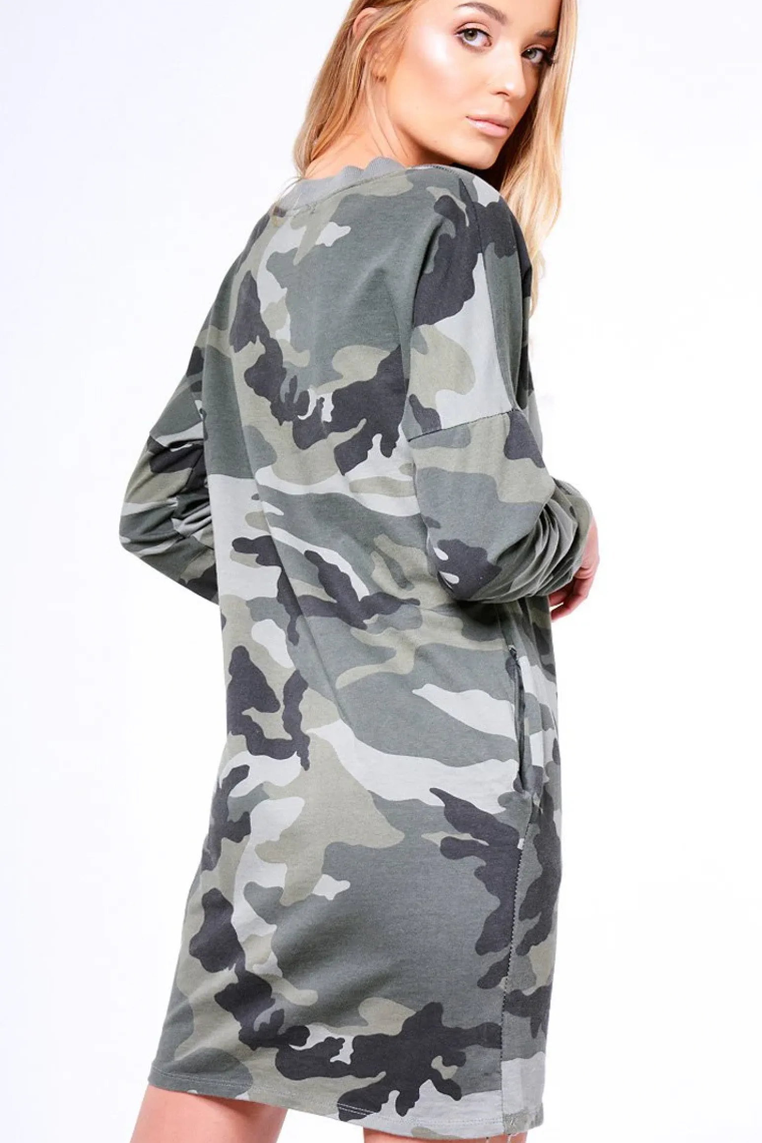 Rebellious Fashion Khaki Camouflage Ribbon Lace Up Jumper Dress - Marlia