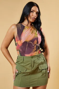 Rebellious Fashion Khaki Cargo Button Front Mini Skirt - Archie