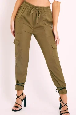 Rebellious Fashion Khaki Cargo Pocket Joggers - Teigen