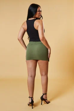 Rebellious Fashion Khaki Cargo Pockets Toggle Detail Mini Skirt - Sevil