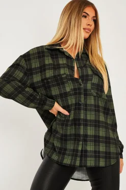 Rebellious Fashion Khaki Checked Pocket Front Shirt - Haily