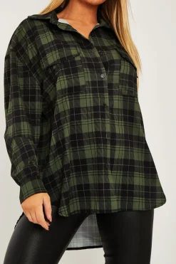 Rebellious Fashion Khaki Checked Pocket Front Shirt - Haily