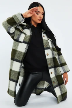 Rebellious Fashion Khaki Checked Pocket Front Shacket - Dalani