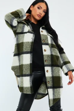 Rebellious Fashion Khaki Checked Pocket Front Shacket - Dalani