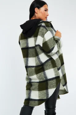 Rebellious Fashion Khaki Checked Pocket Front Shacket - Dalani
