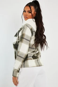 Rebellious Fashion Khaki Check Hooded Shacket - Destyn