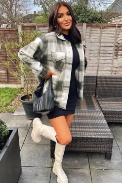 Rebellious Fashion Khaki Check Pocket Front Shacket - Misa