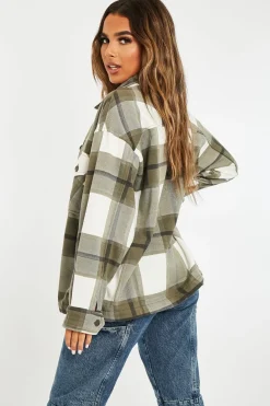 Rebellious Fashion Khaki Check Pocket Front Shacket - Misa