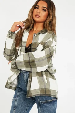 Rebellious Fashion Khaki Check Pocket Front Shacket - Misa