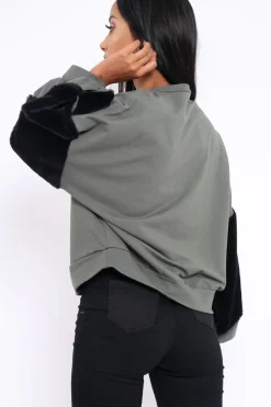 Rebellious Fashion Khaki Chevron Fur Jumper - Lara