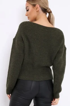 Rebellious Fashion Khaki Chunky Knit Corset Waist Knitted Jumper - Mikayla
