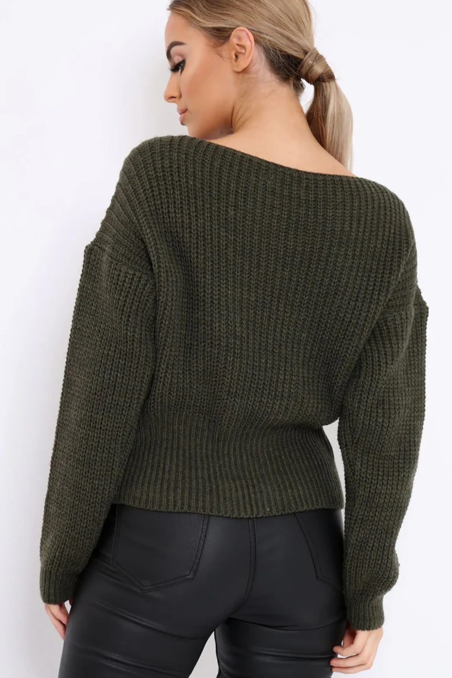 Rebellious Fashion Khaki Chunky Knit Corset Waist Knitted Jumper - Mikayla