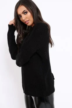 Rebellious Fashion Khaki Chunky Knit Lace Up Sleeve Jumper - Sarah