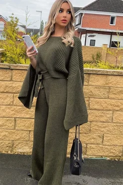 Rebellious Fashion Khaki Chunky Knit Loungewear Set - Harper