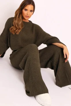 Rebellious Fashion Khaki Chunky Knit Loungewear Set - Harper