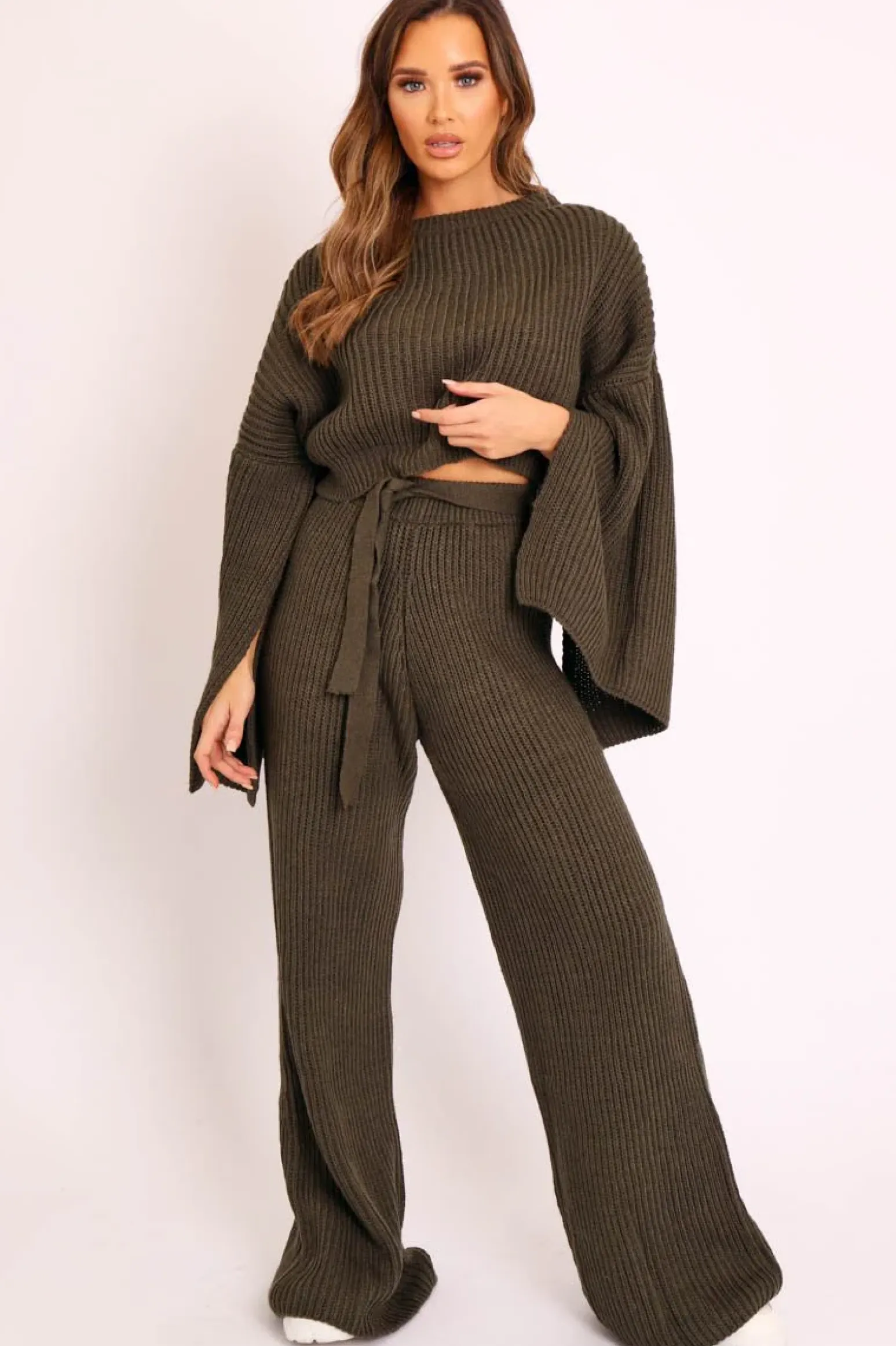 Rebellious Fashion Khaki Chunky Knit Loungewear Set - Harper