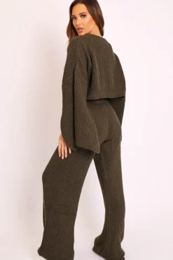 Rebellious Fashion Khaki Chunky Knit Loungewear Set - Harper