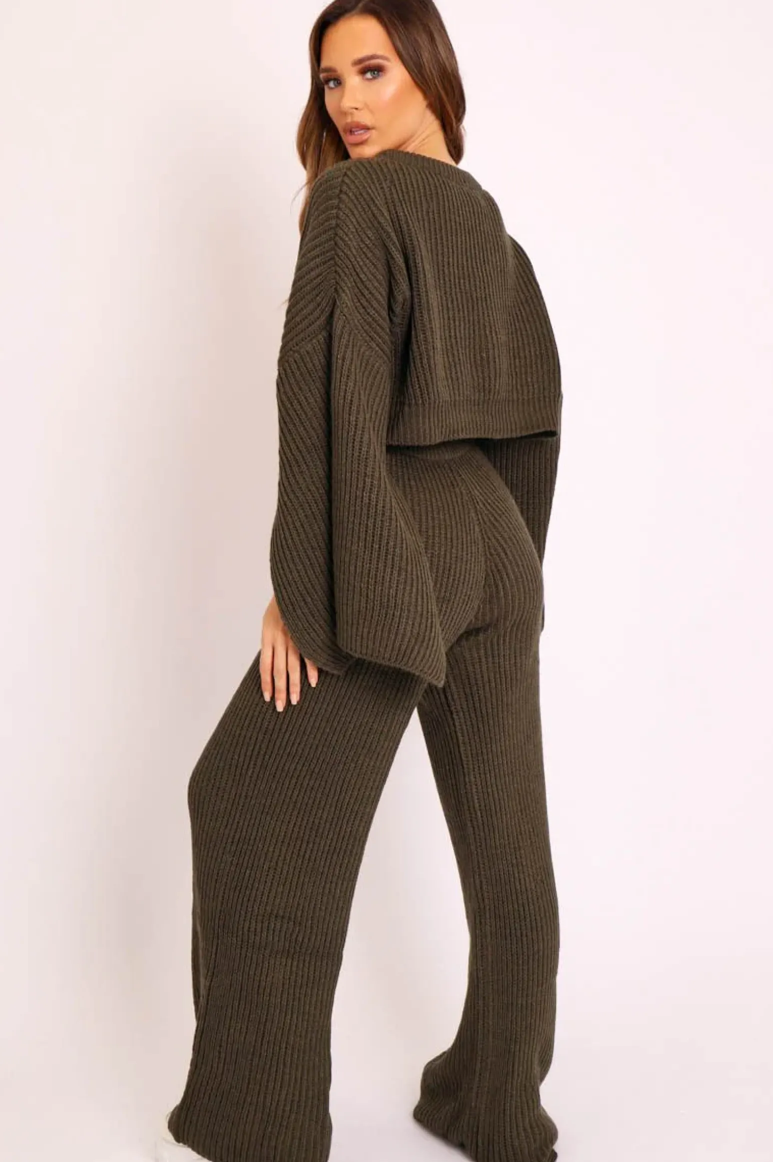 Rebellious Fashion Khaki Chunky Knit Loungewear Set - Harper