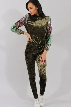 Rebellious Fashion Khaki Crushed Velvet Jumper - Rainie