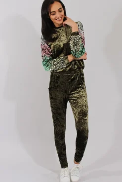 Rebellious Fashion Khaki Crushed Velvet Jumper - Rainie