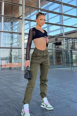Rebellious Fashion Khaki Cuffed Cargo Trousers - Genesis