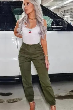 Rebellious Fashion Khaki Cuffed Cargo Trousers - Genesis