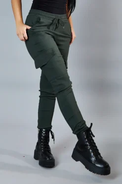 Rebellious Fashion Khaki Cuffed Hem Cargo Trousers - Rain
