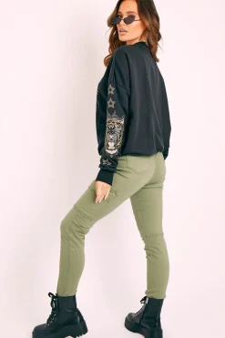 Rebellious Fashion Khaki Denim Cargo Jeans - Destany