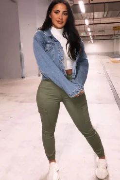 Rebellious Fashion Khaki Denim Cargo Jeans - Destany