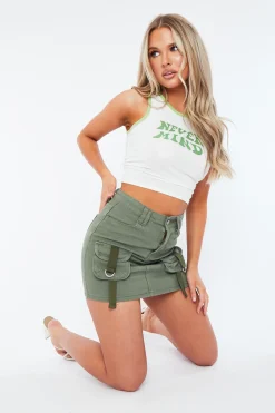 Rebellious Fashion Khaki Denim Cargo Mini Skirt - Elloise