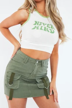 Rebellious Fashion Khaki Denim Cargo Mini Skirt - Elloise