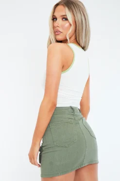 Rebellious Fashion Khaki Denim Cargo Mini Skirt - Elloise