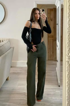 Rebellious Fashion Khaki Denim Cargo Trousers - Renata
